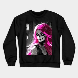 Monochrome Marvels: Mesmerizing Black and White Anime Girl Creations Goth Gothic Fashion Pink Hair Dark Crewneck Sweatshirt